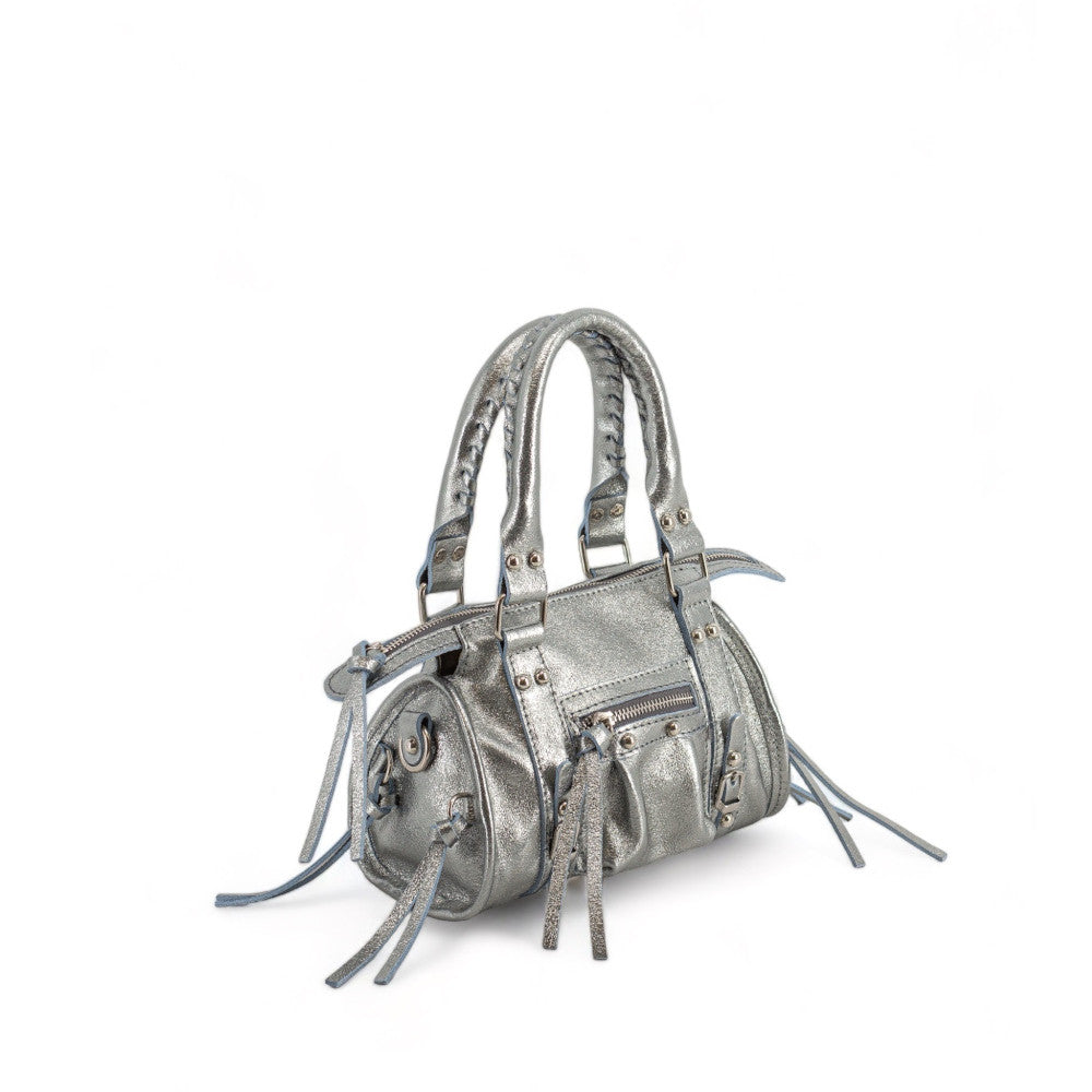 Mini-sac bowling en cuir irisé SANDSTORM NANO Argent moyen