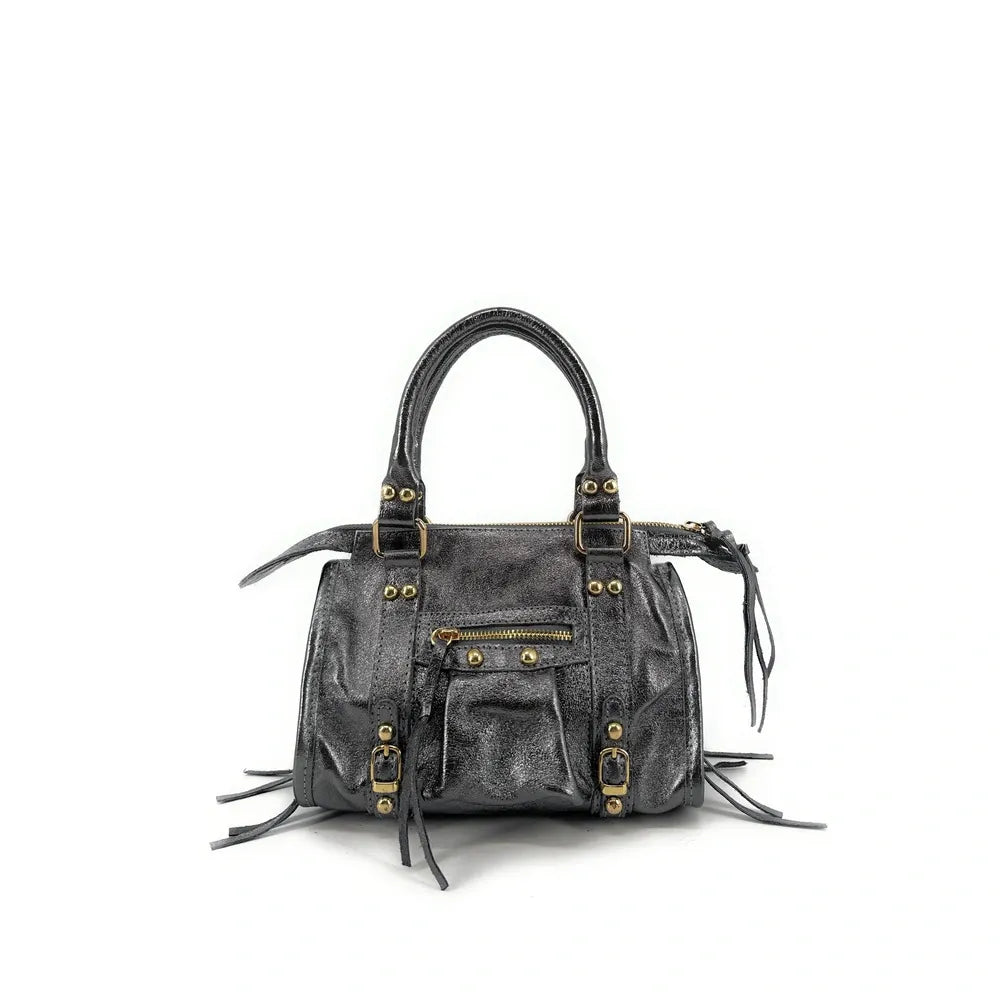 Mini-sac bowling en cuir irisé SANDSTORM NANO Argent foncé
