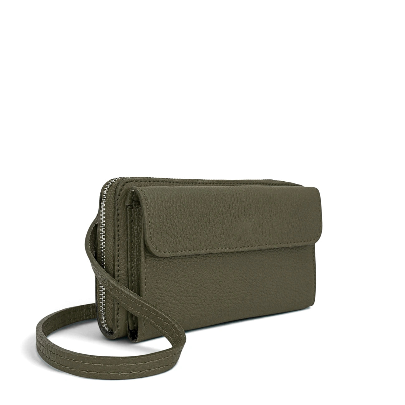 Bolso de billetera de cuero grano CITY Caqui