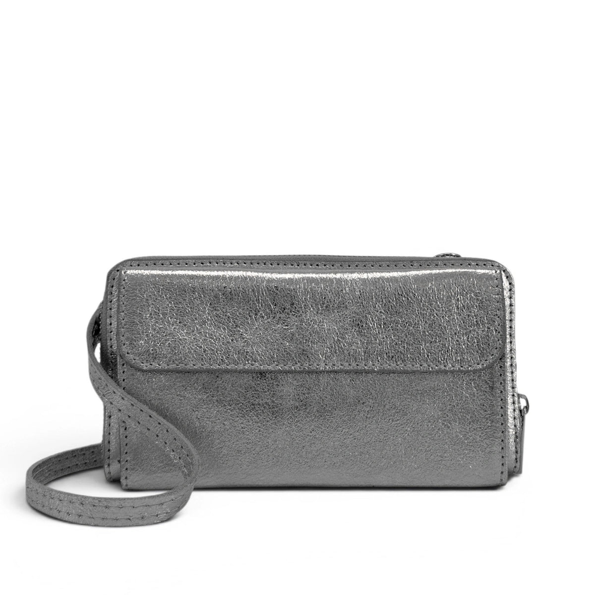 Bolso cartera bandolera de piel tornasolada CITY plateado medio