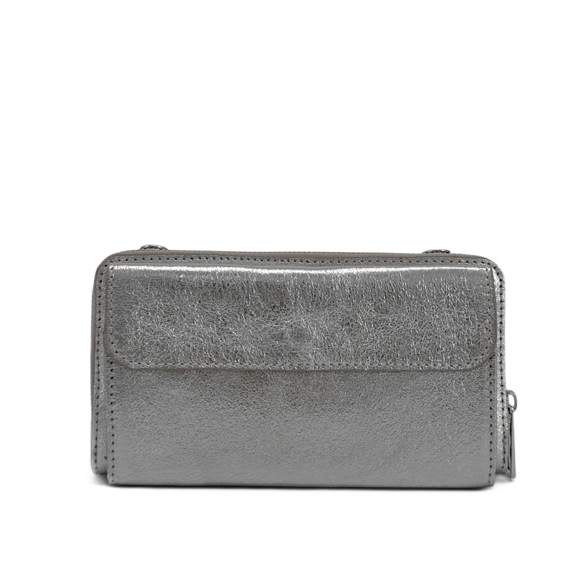 Bolso cartera bandolera de piel tornasolada CITY plateado medio