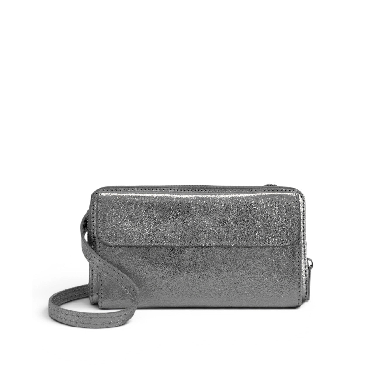 Bolso cartera bandolera de piel tornasolada CITY plateado medio