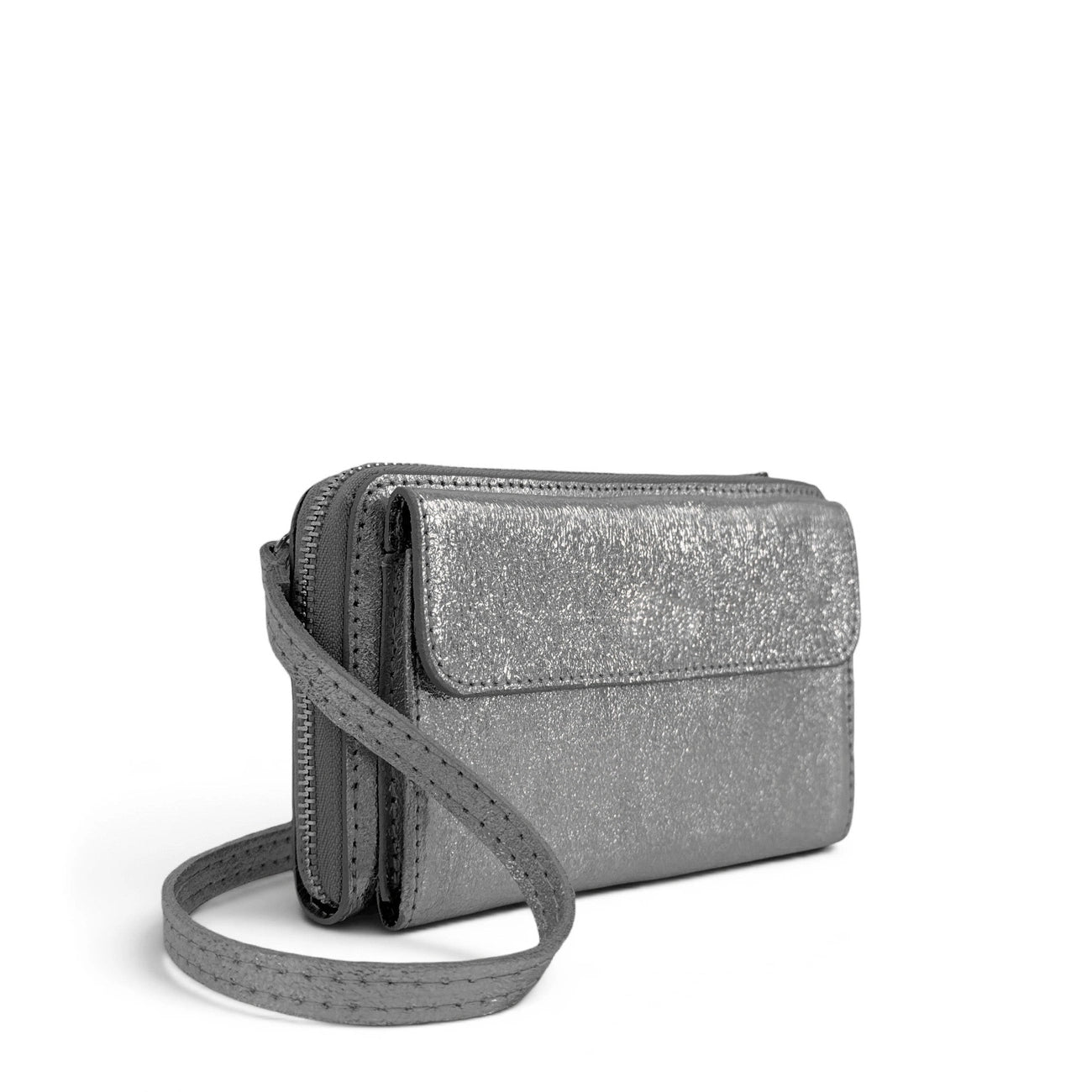 Bolso cartera bandolera de piel tornasolada CITY plateado medio