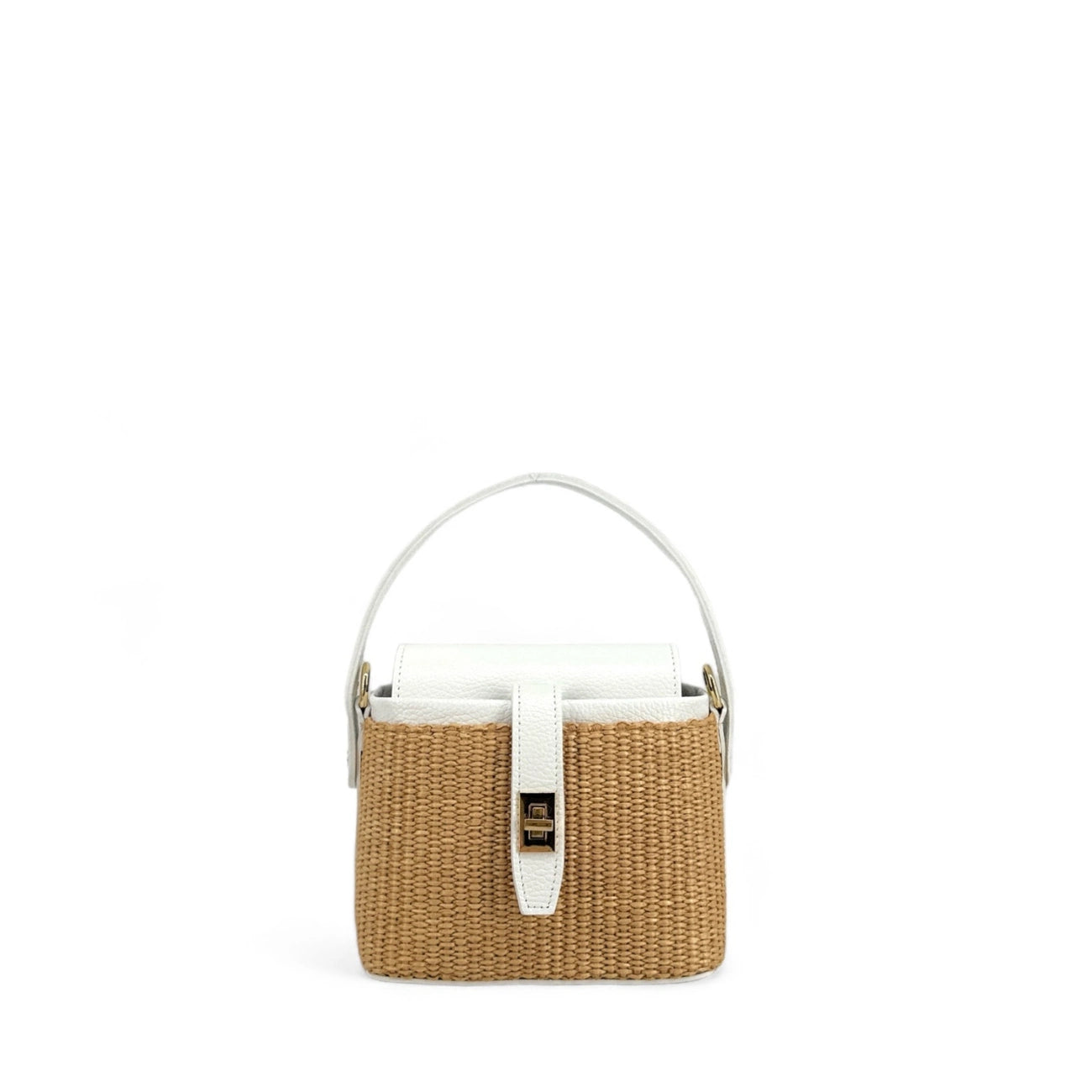 Mini-borsa a mano in pelle e rafia SIENNA Bianco