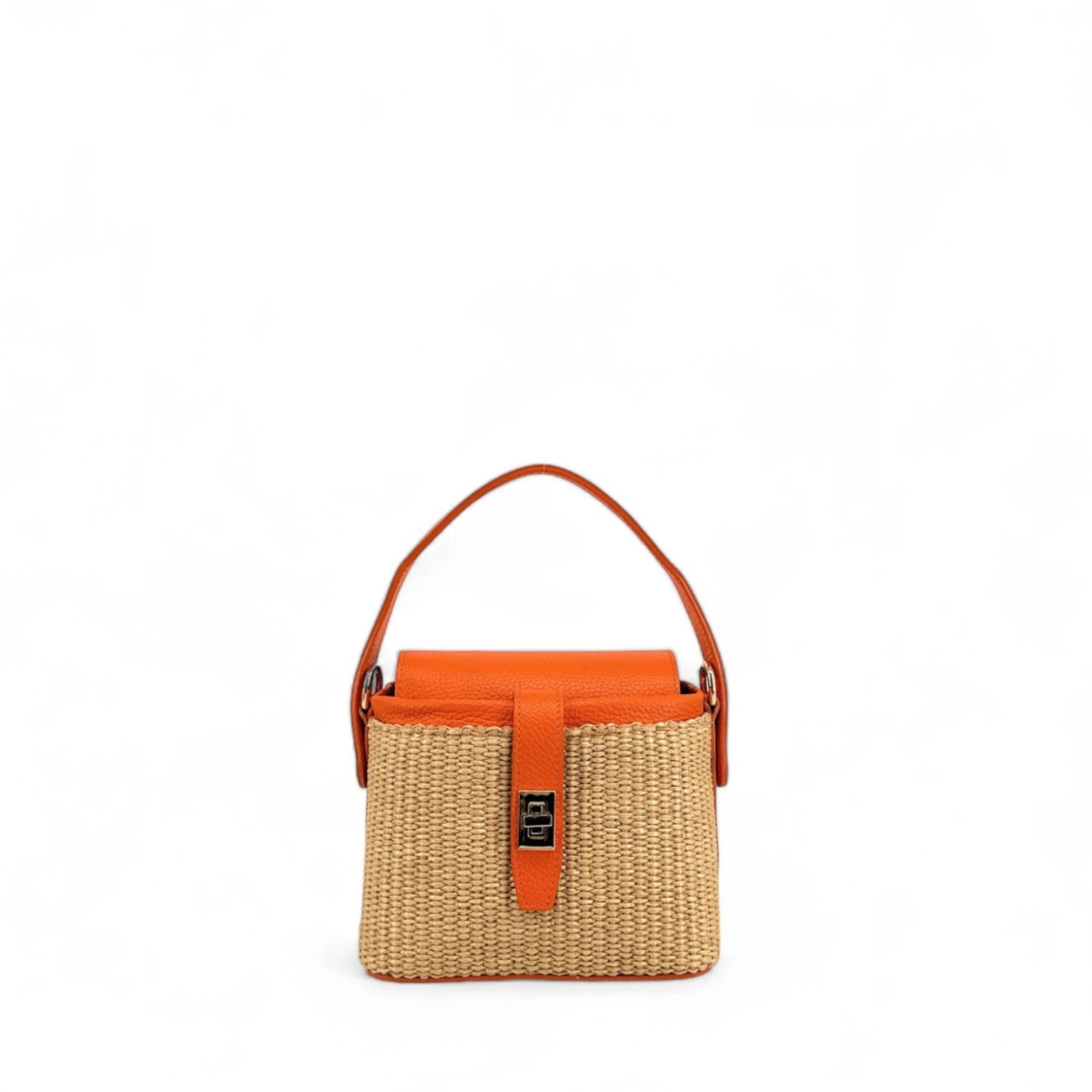 Mini-sac à main en cuir et raphia SIENNA Orange