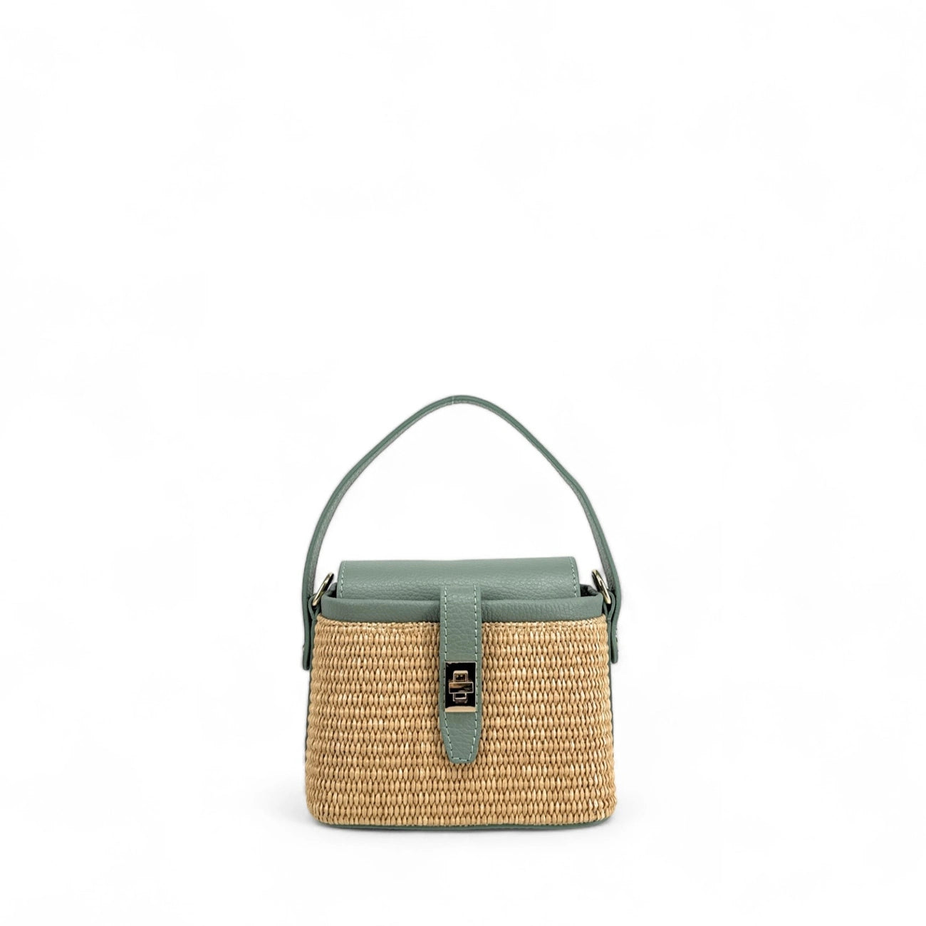 Mini-sac à main en cuir et raphia SIENNA Vert pastel