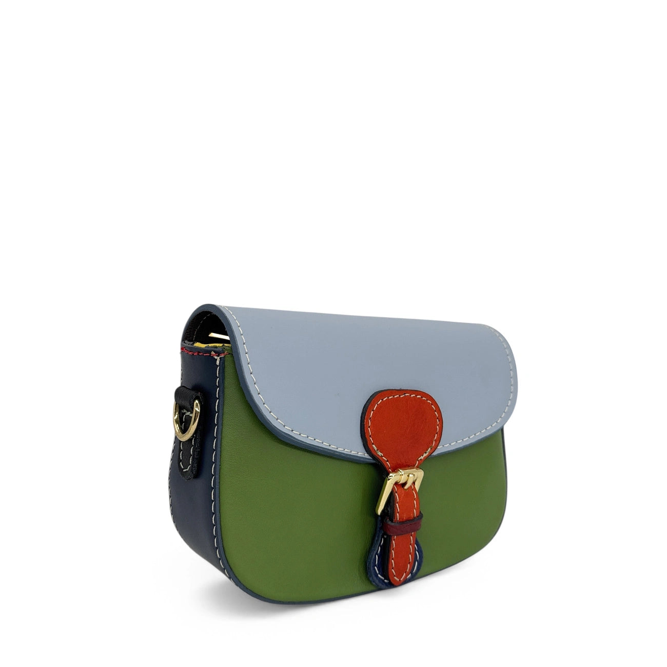 Mini-matal leather sac MINI MADDY Camel, green and white UNIQUE