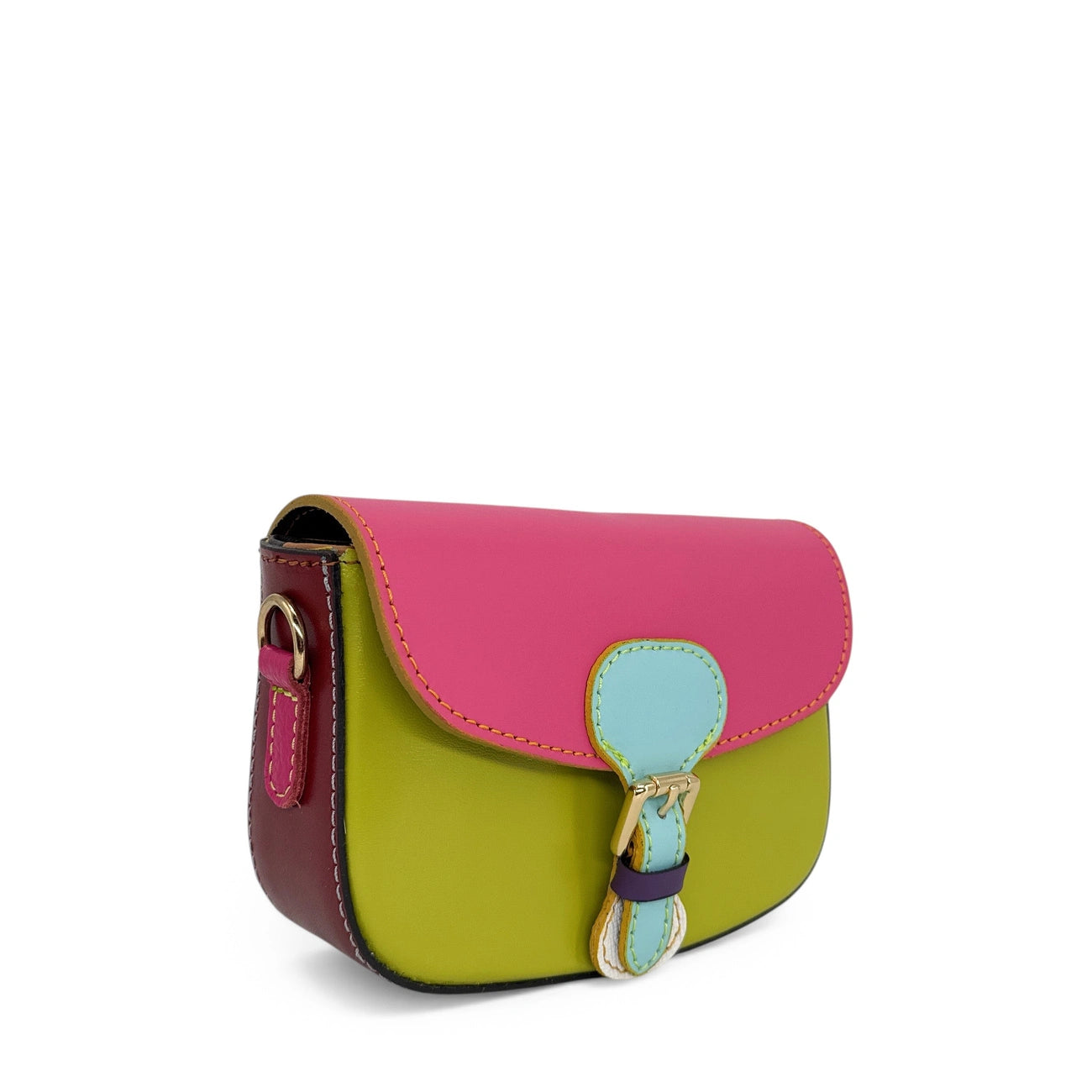 Mini-matal leather sac MINI MADDY Camel, green and white UNIQUE
