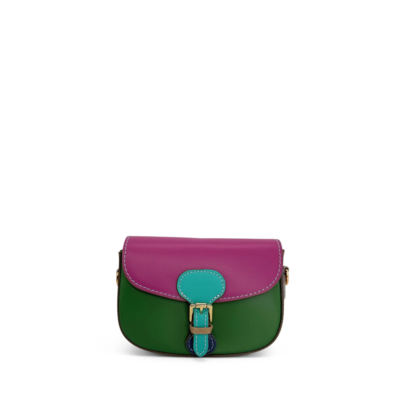 Mini-matal leather sac MINI MADDY Camel, green and white UNIQUE