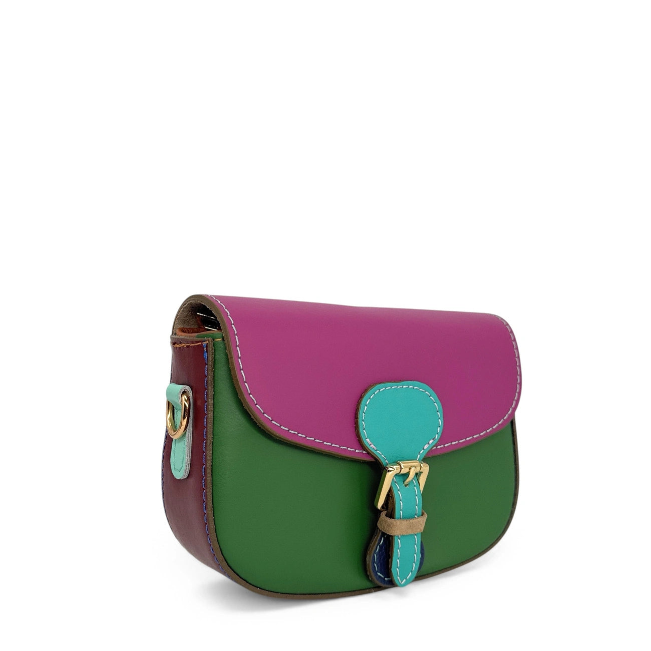 Mini-matal leather sac MINI MADDY Camel, green and white UNIQUE