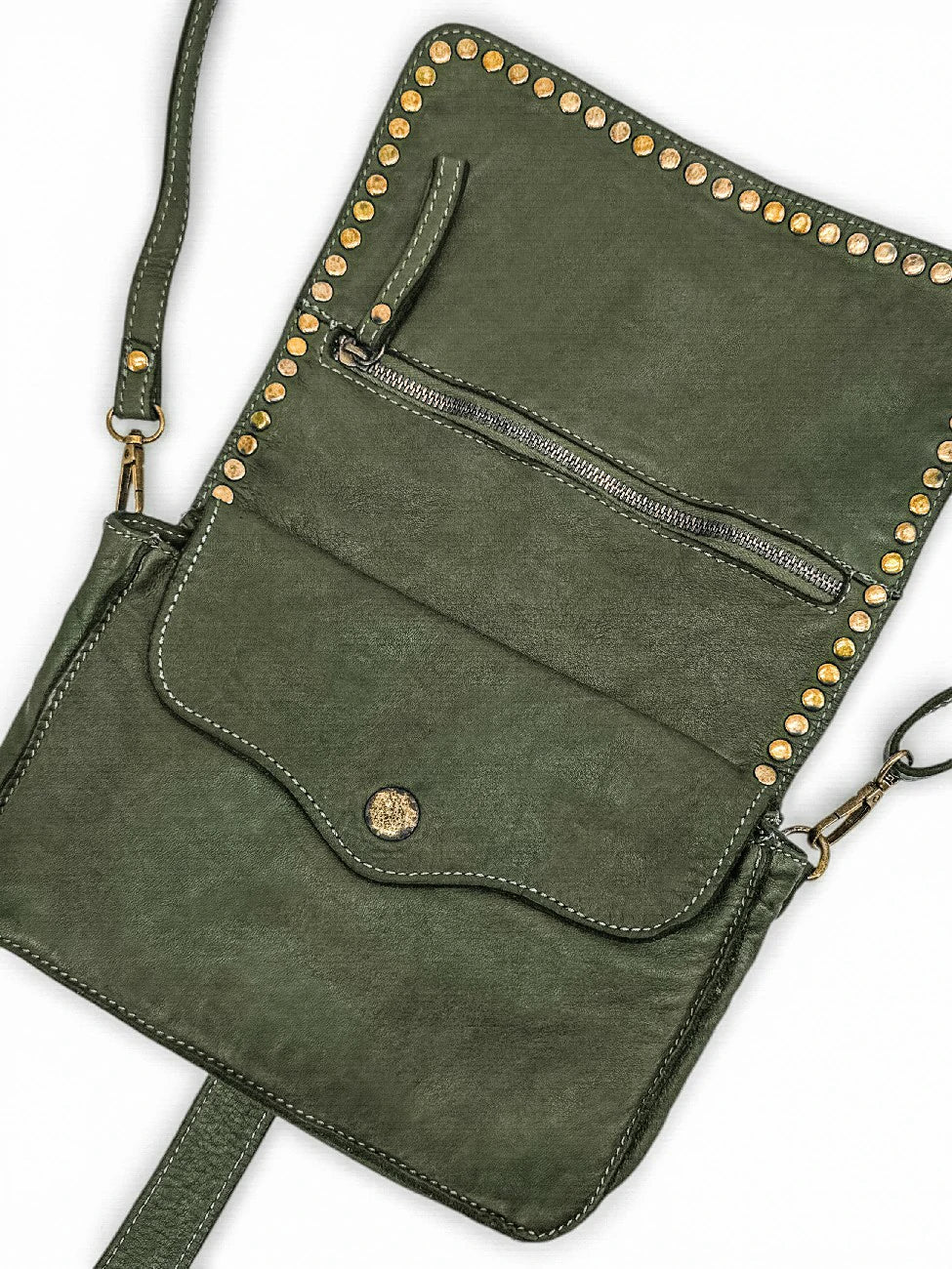 Bolso bandolera de piel vintage MISS SHAN verde caqui
