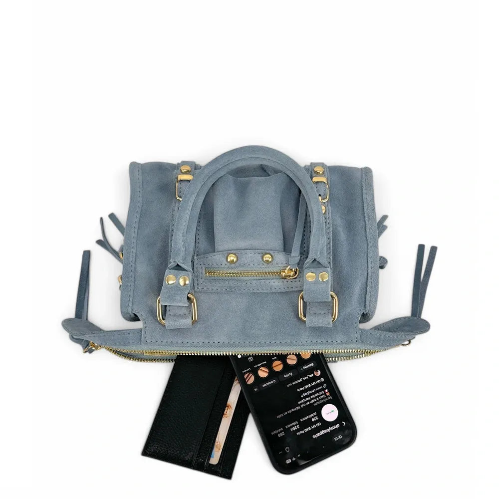 Mini-sac en croûte de cuir STORM SUEDE NANO Bleu pastel