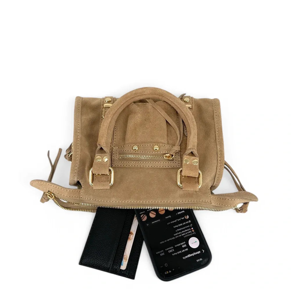 Mini-sac en croûte de cuir STORM SUEDE NANO Taupe clair