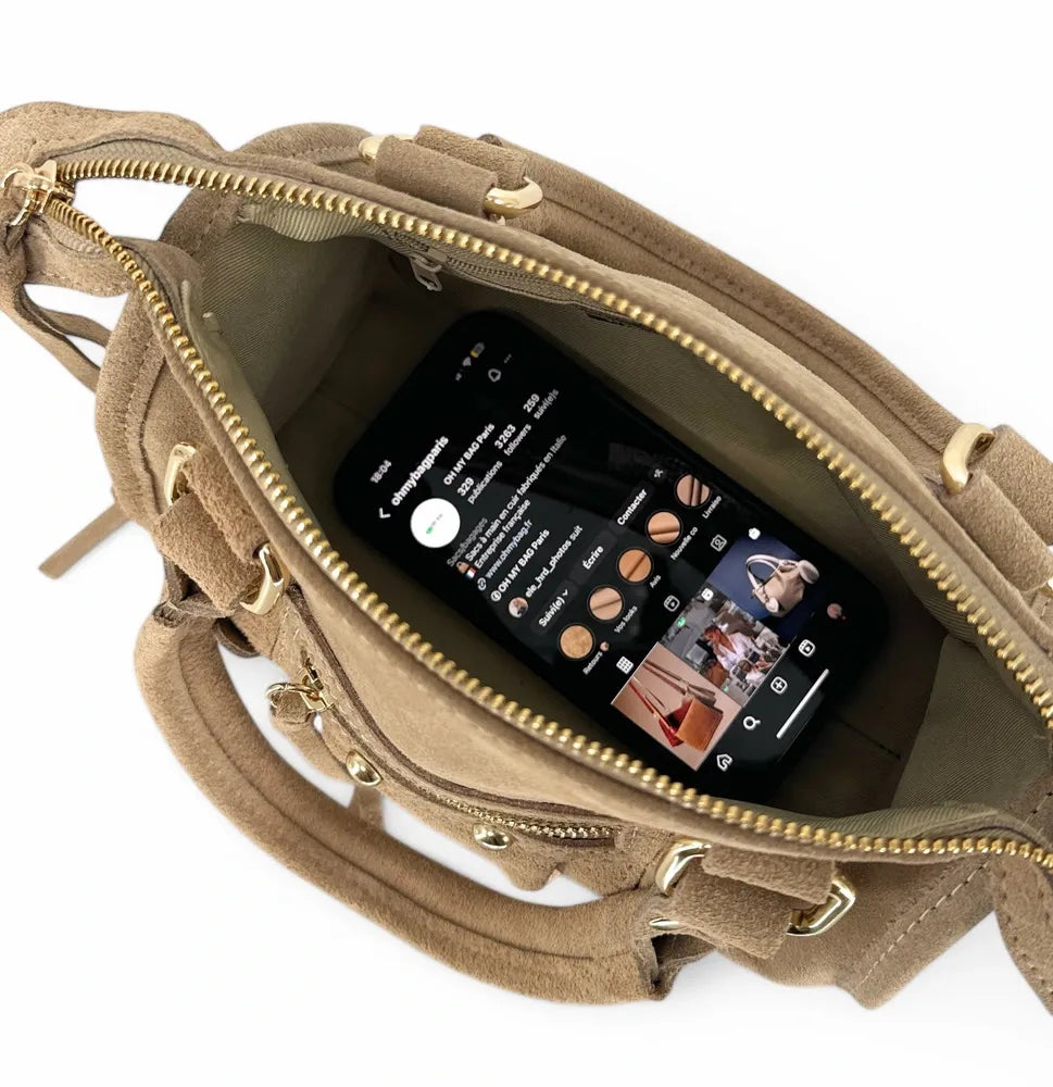 Mini-sac en croûte de cuir STORM SUEDE NANO Taupe clair