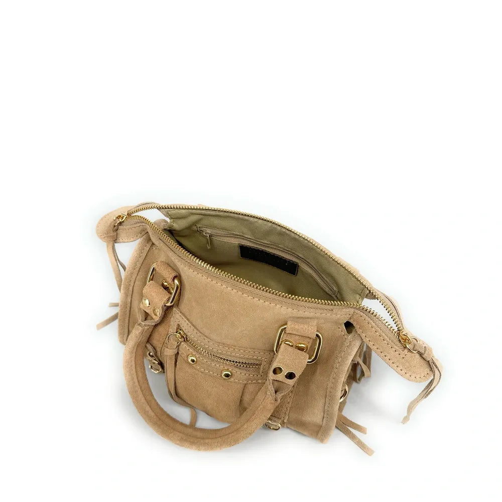 Mini-sac en croûte de cuir STORM SUEDE NANO Taupe clair