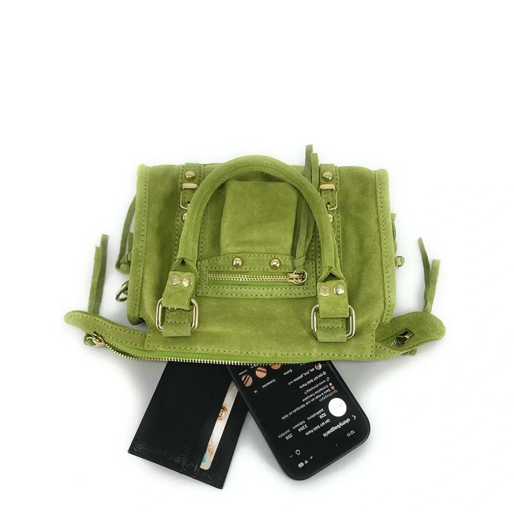 Mini-sac en croûte de cuir STORM SUEDE NANO Vert pistache