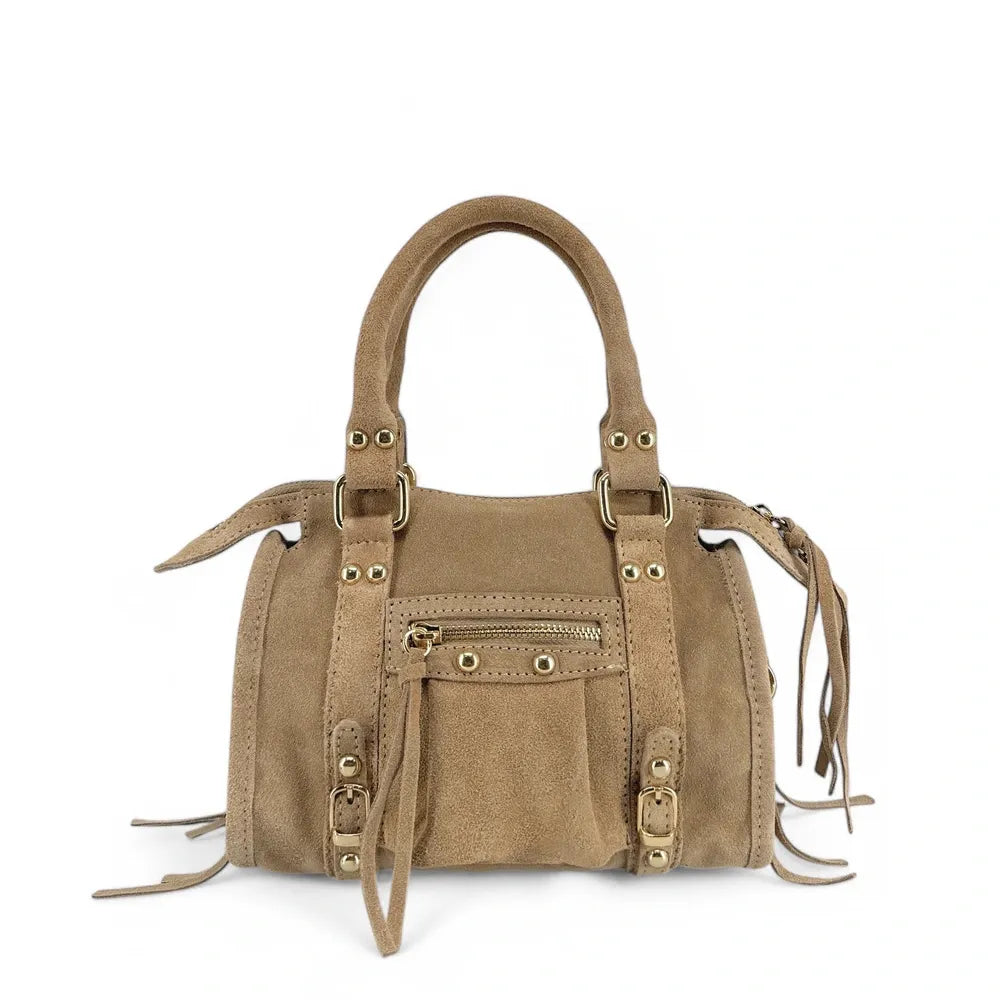 Mini-sac en croûte de cuir STORM SUEDE NANO Taupe clair