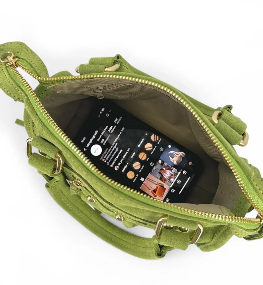 Mini-sac en croûte de cuir STORM SUEDE NANO Vert pistache