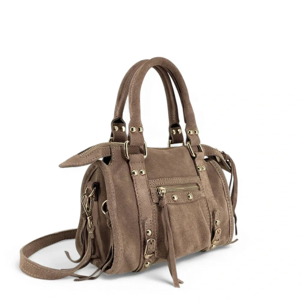 Mini-sac en croûte de cuir STORM SUEDE NANO Taupe foncé