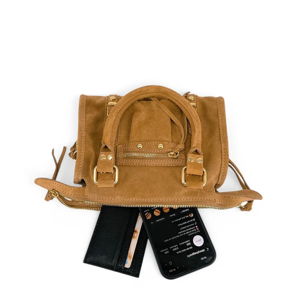 Mini-sac en croûte de cuir STORM SUEDE NANO Camel
