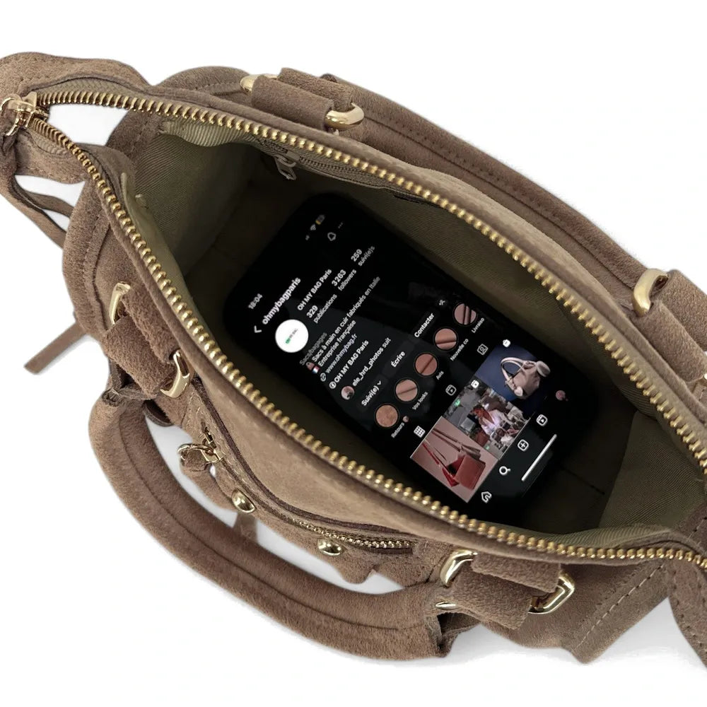 Mini-sac en croûte de cuir STORM SUEDE NANO Taupe foncé