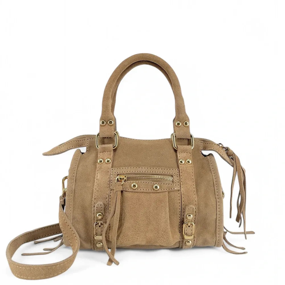 Mini-sac en croûte de cuir STORM SUEDE NANO Taupe clair