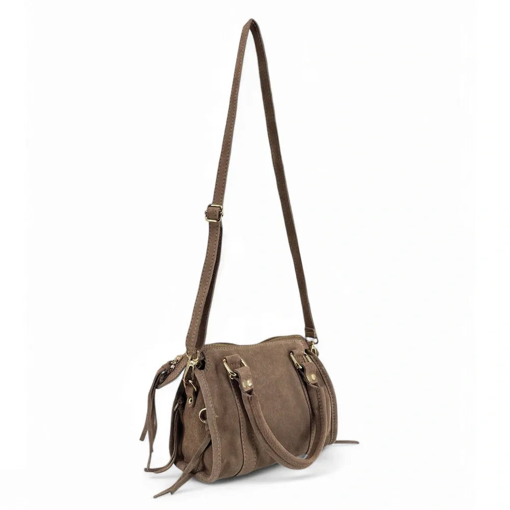 Mini-sac en croûte de cuir STORM SUEDE NANO Taupe foncé