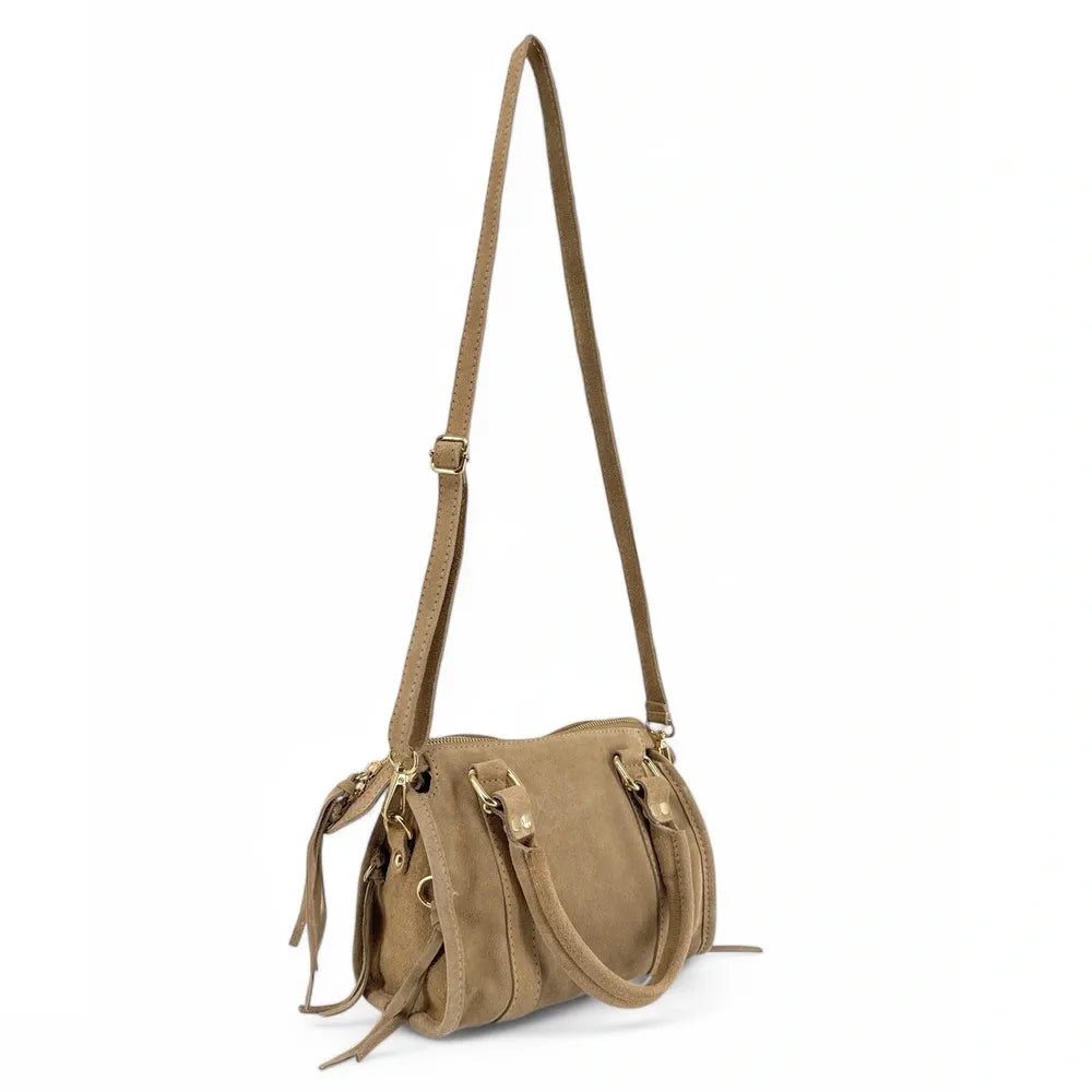 Mini-sac en croûte de cuir STORM SUEDE NANO Taupe clair