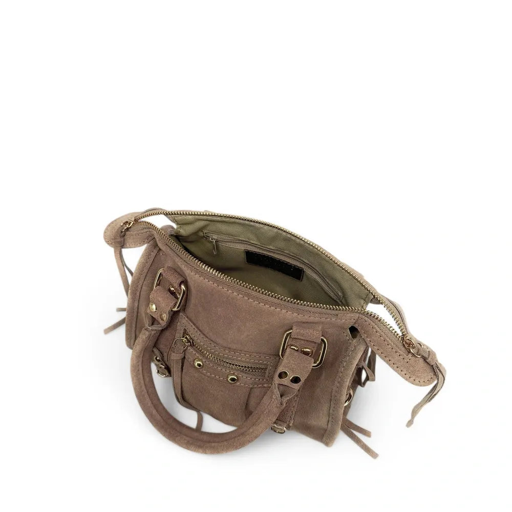 Mini-sac en croûte de cuir STORM SUEDE NANO Taupe foncé