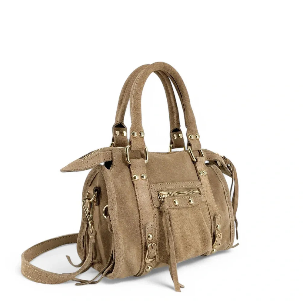 Mini-sac en croûte de cuir STORM SUEDE NANO Taupe clair