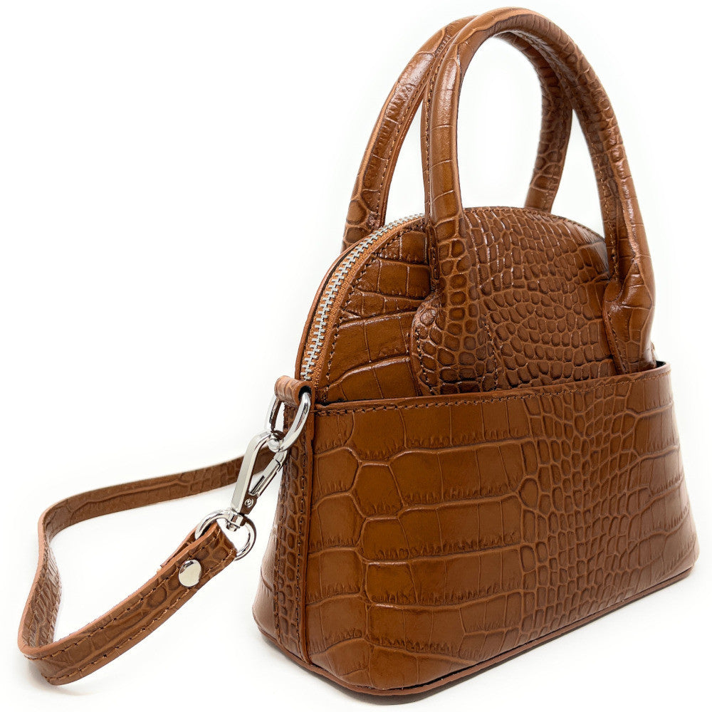 Mini sac à main en cuir embossé MANOLA Camel