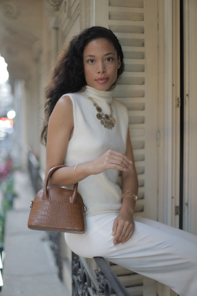 Mini sac à main en cuir embossé MANOLA Camel