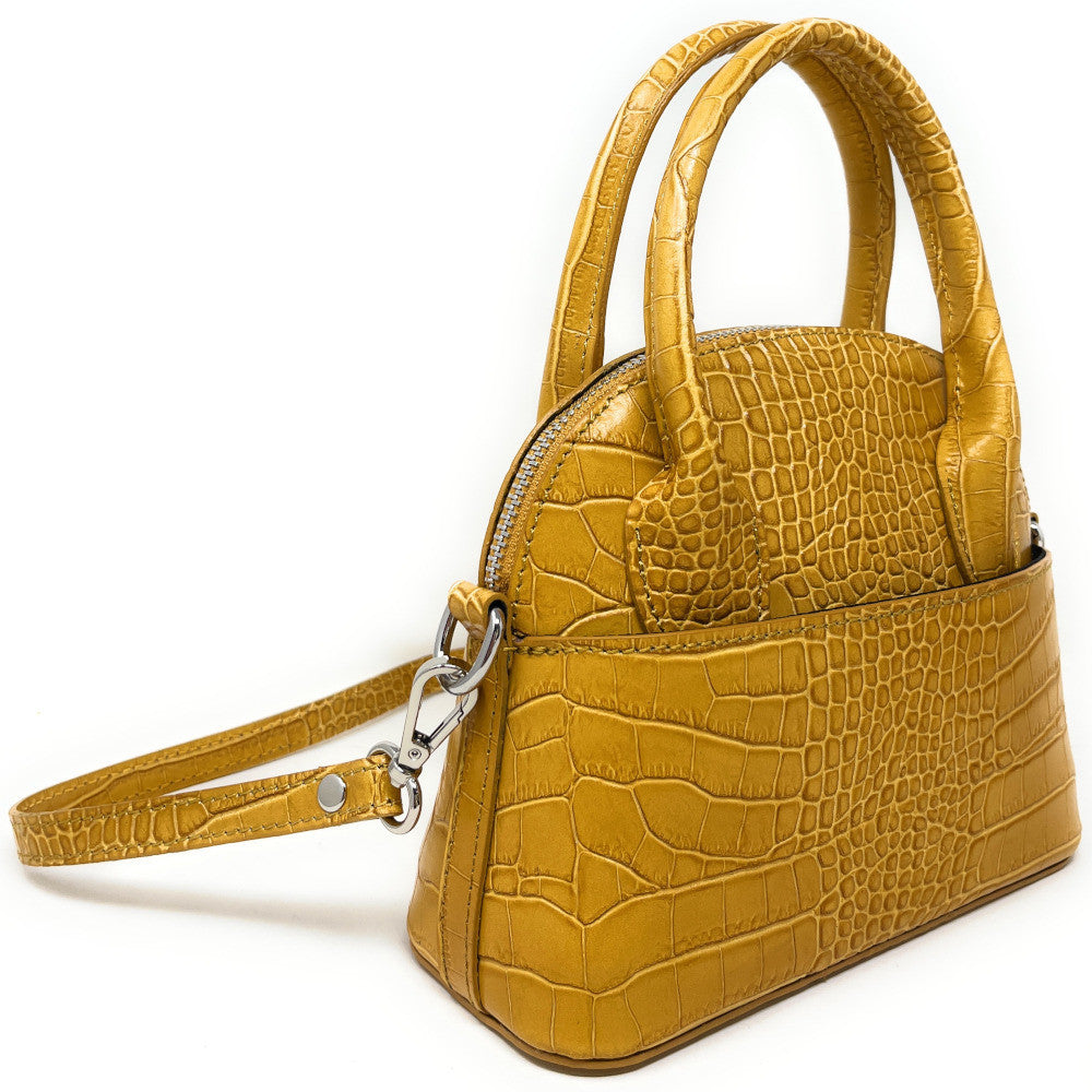 Mini sac à main en cuir embossé MANOLA Jaune Moutarde