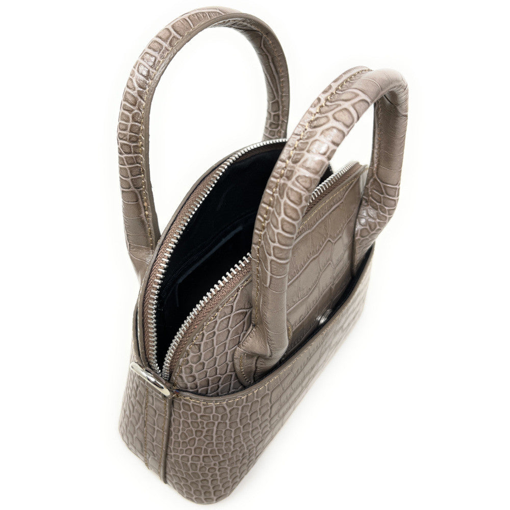 Mini sac à main en cuir embossé MANOLA Taupe foncé