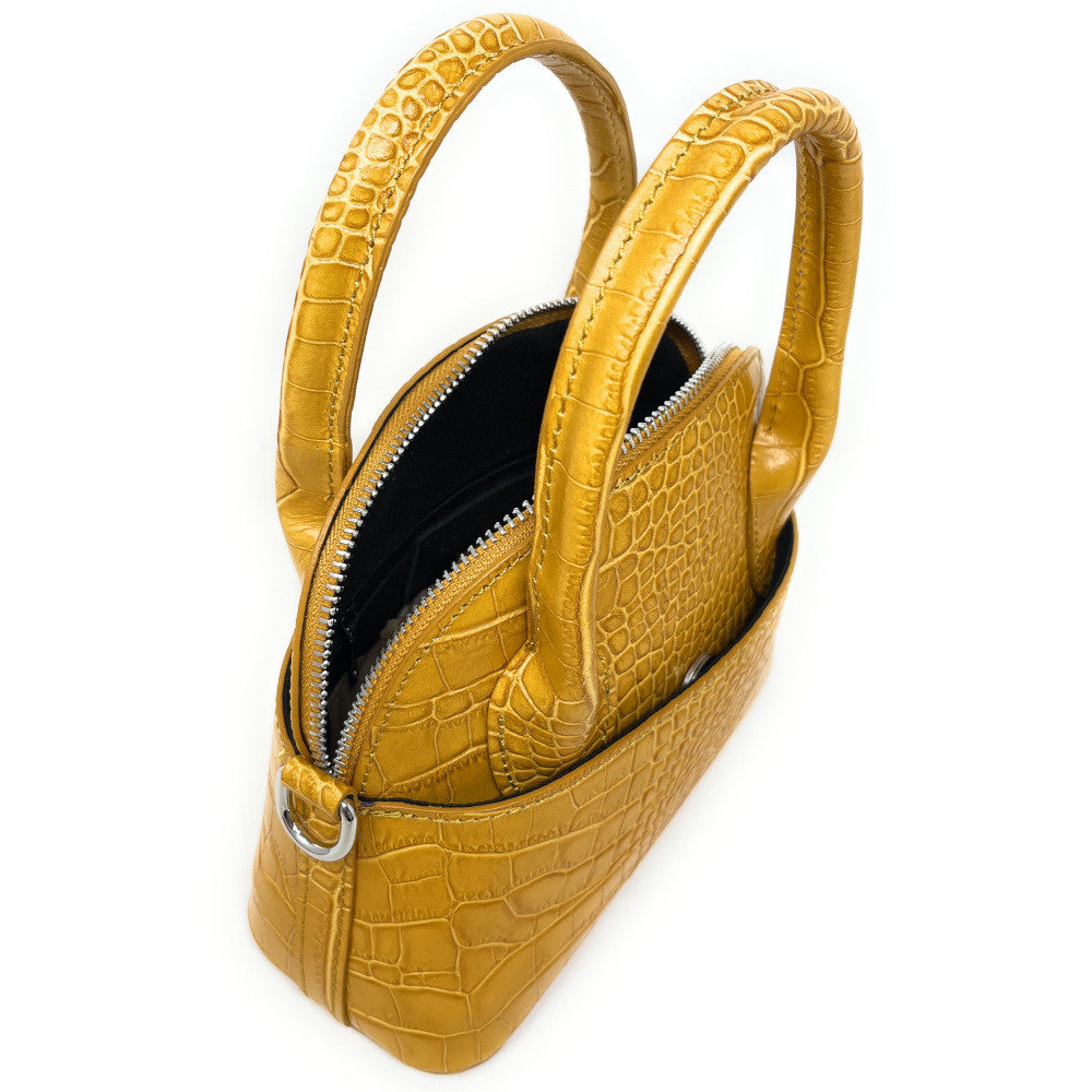 Mini sac à main en cuir embossé MANOLA Jaune Moutarde