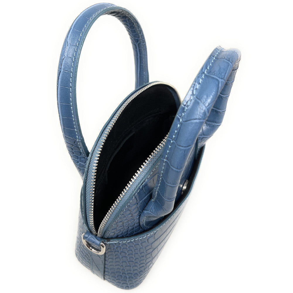 Mini sac à main en cuir embossé MANOLA Bleu glacier