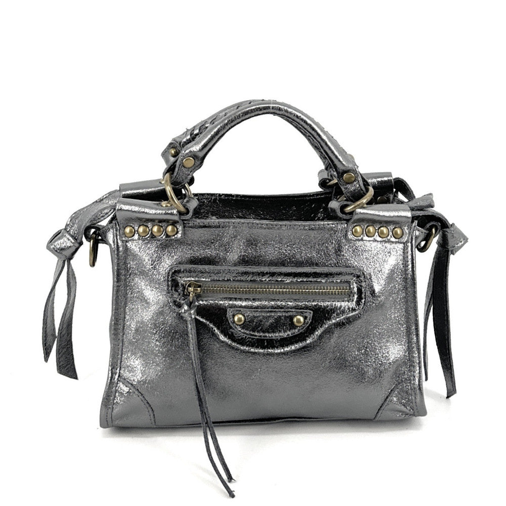 Mini-sac en cuir brossé POCKY Argent foncé