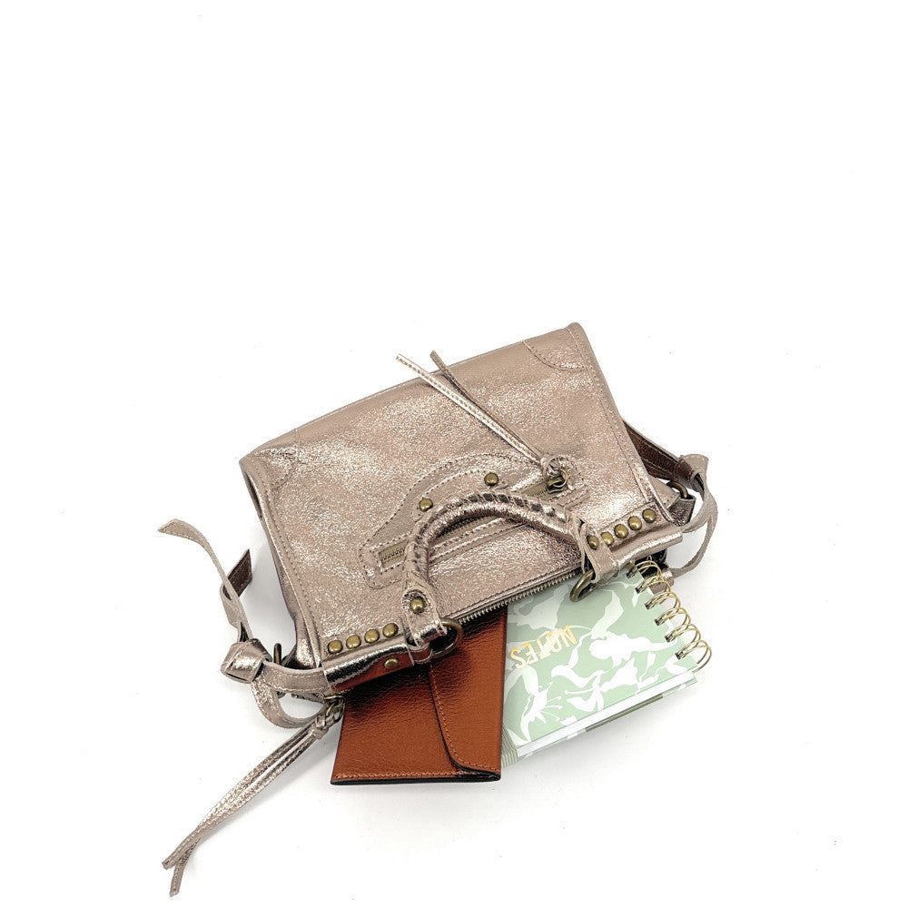 Mini-sac en cuir brossé POCKY Champagne irisé
