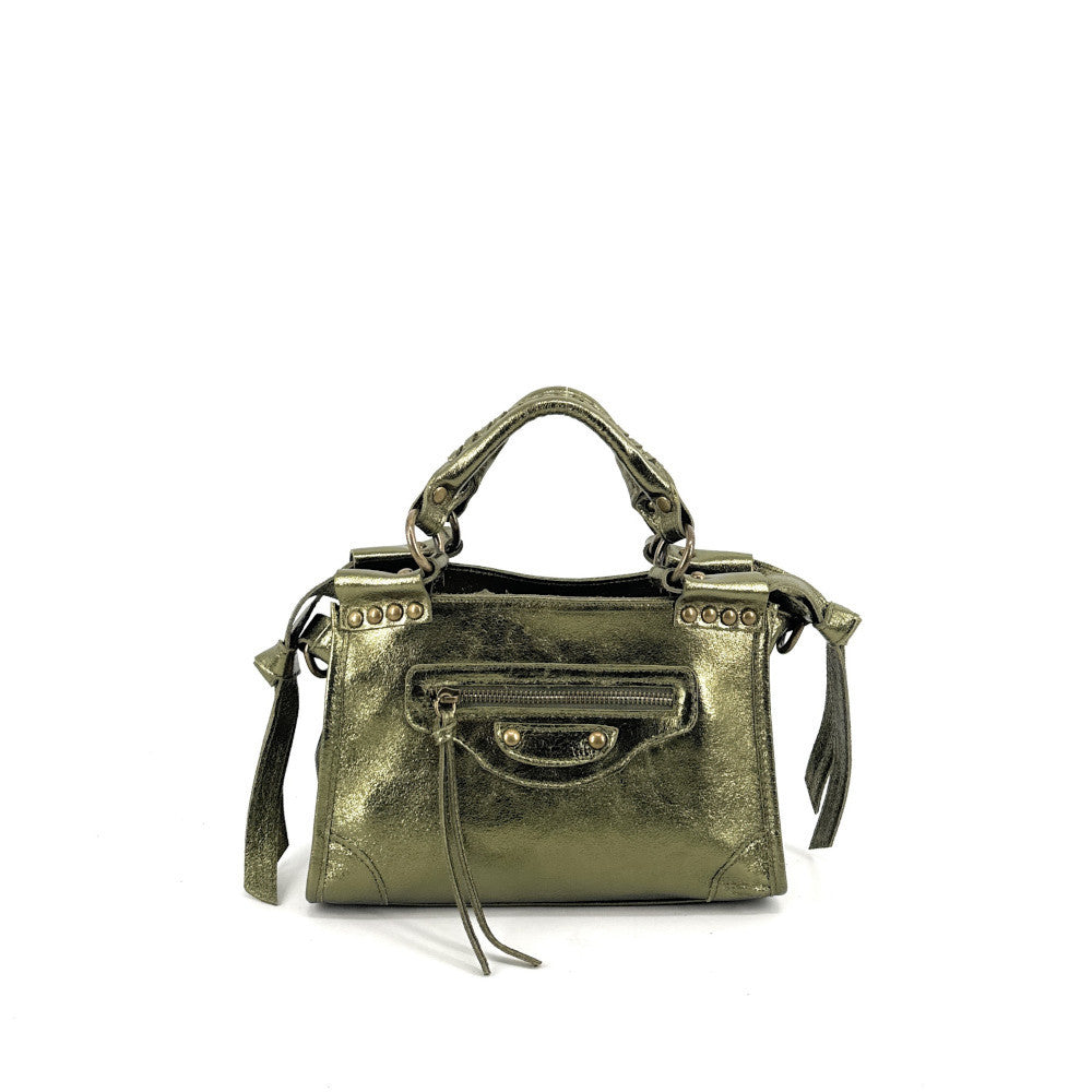 Mini-sac en cuir brossé POCKY Kaki irisé
