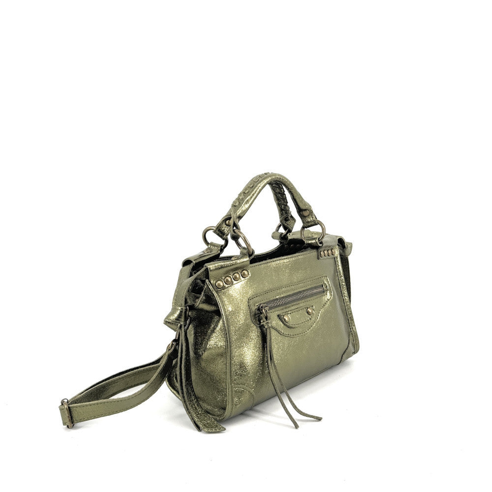 Mini-sac en cuir brossé POCKY Kaki irisé