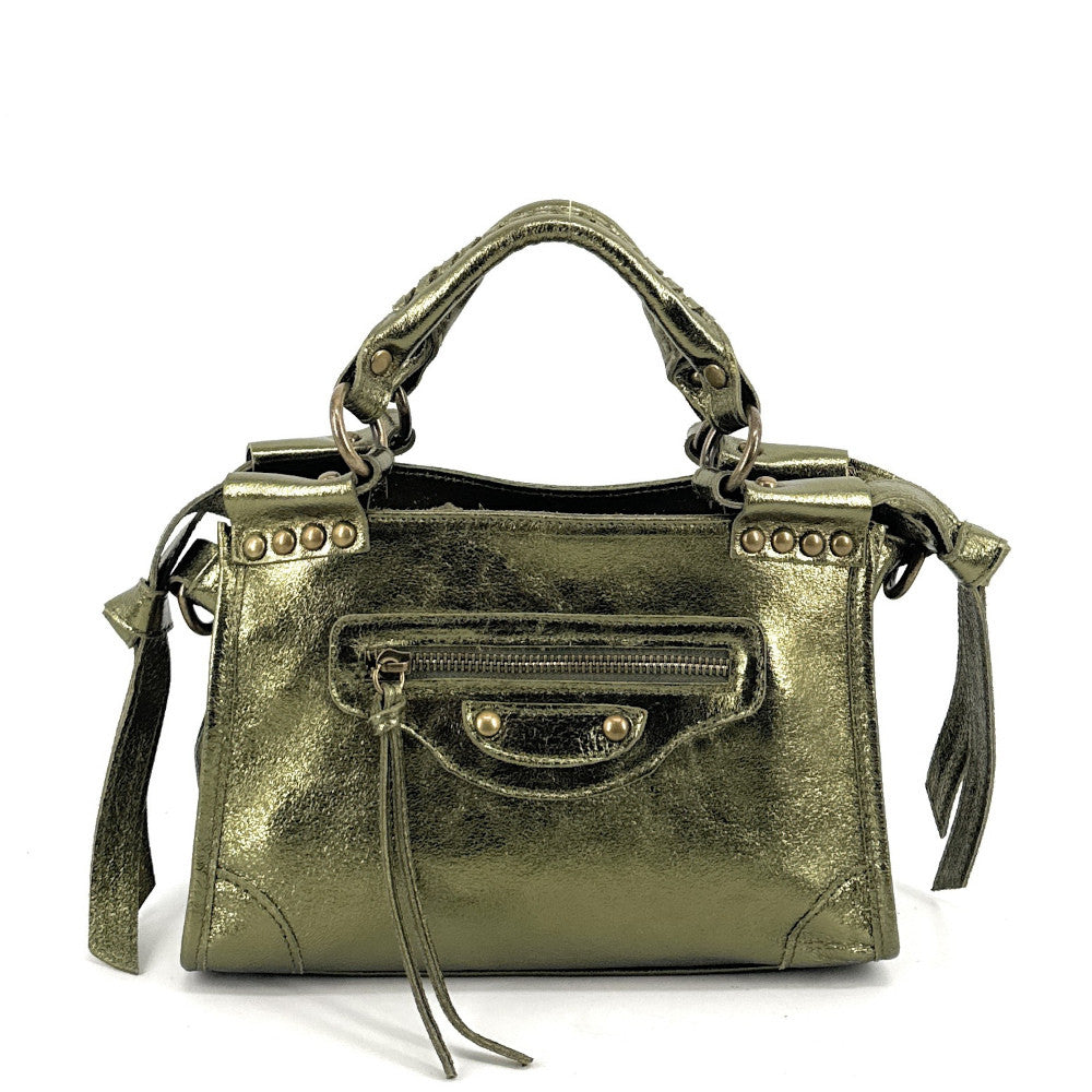 Mini-sac en cuir brossé POCKY Kaki irisé