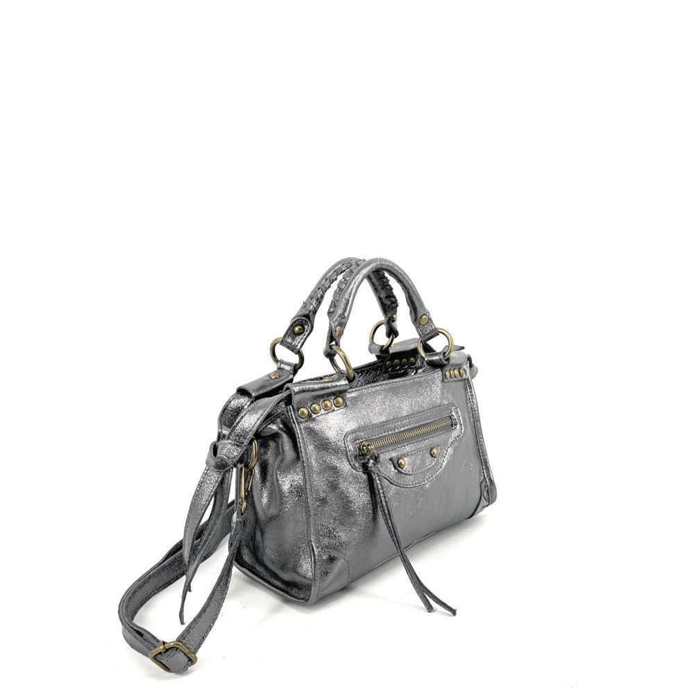 Mini-sac en cuir brossé POCKY Argent foncé
