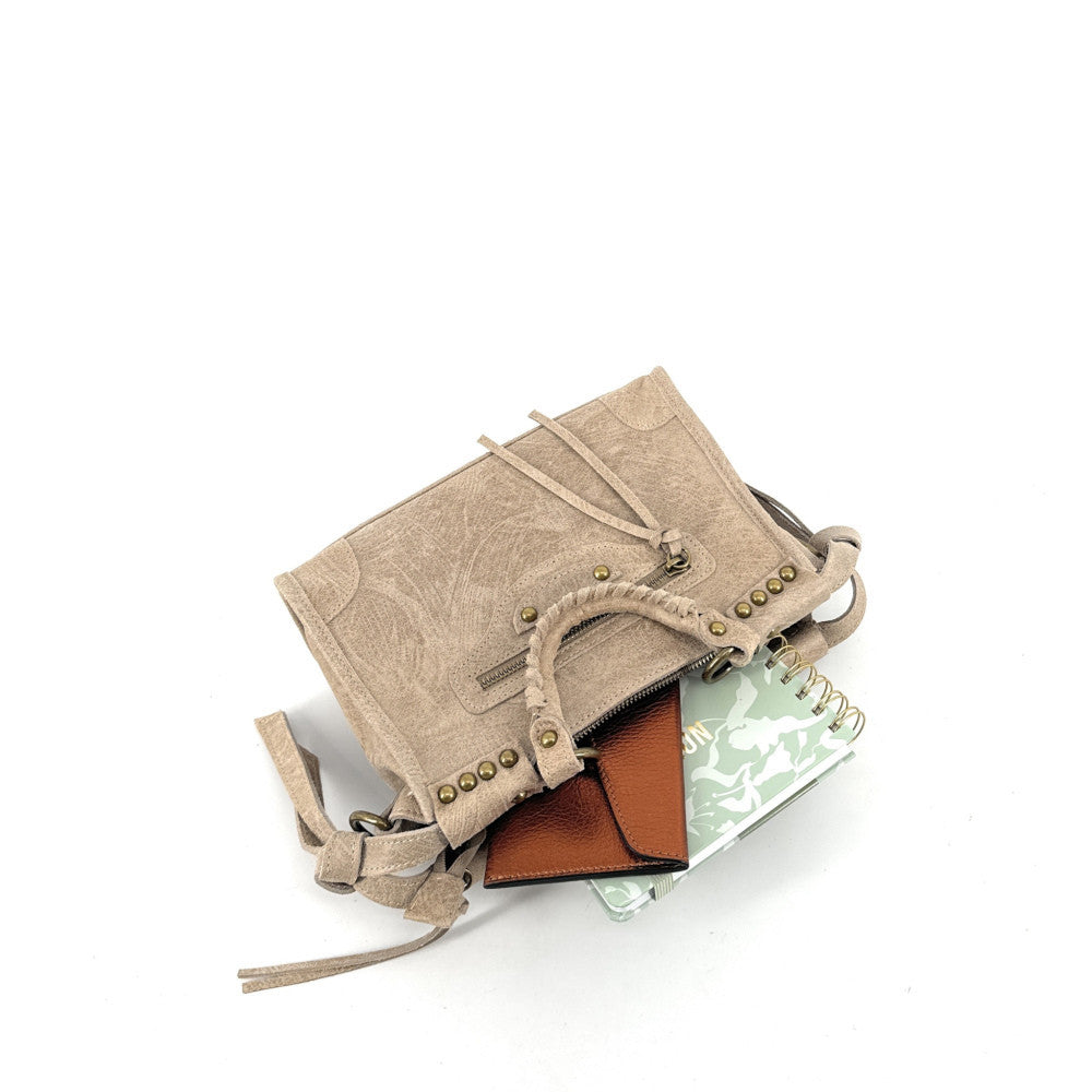 Mini-sac en cuir brossé POCKY Taupe clair