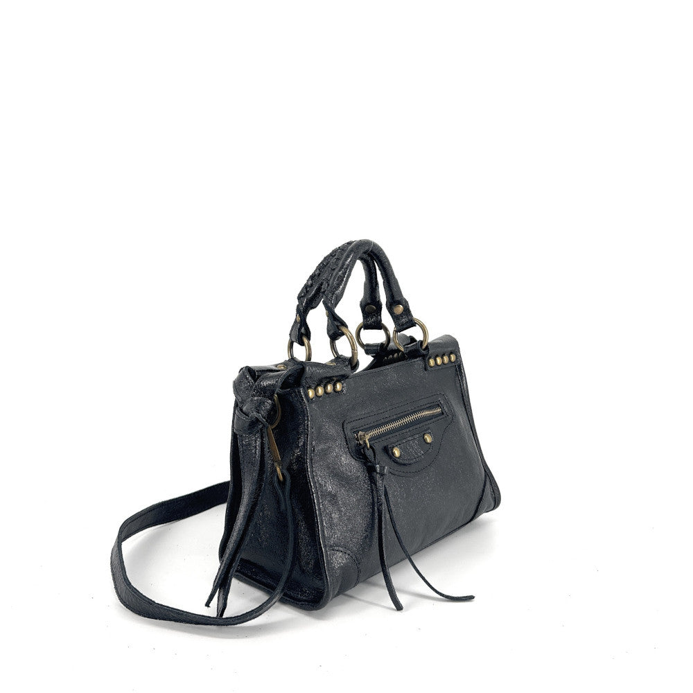 Mini-sac en cuir brossé POCKY Noir irisé