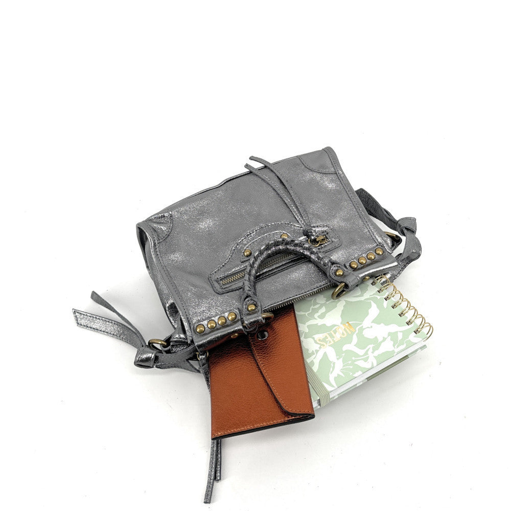 Mini-sac en cuir brossé POCKY Argent foncé