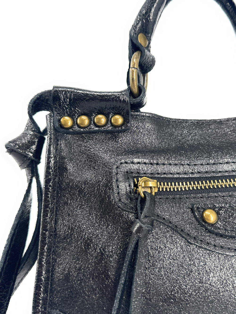 Mini-sac en cuir brossé POCKY Noir irisé