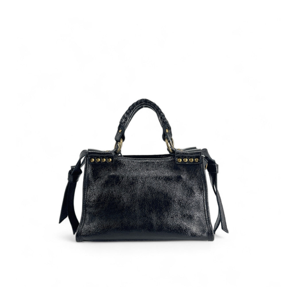 Mini-sac en cuir brossé POCKY Noir irisé