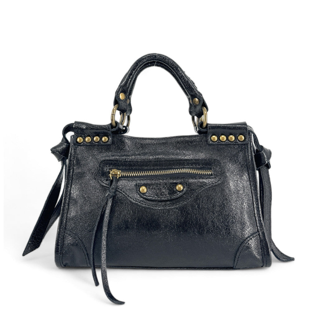 Mini-sac en cuir brossé POCKY Noir irisé