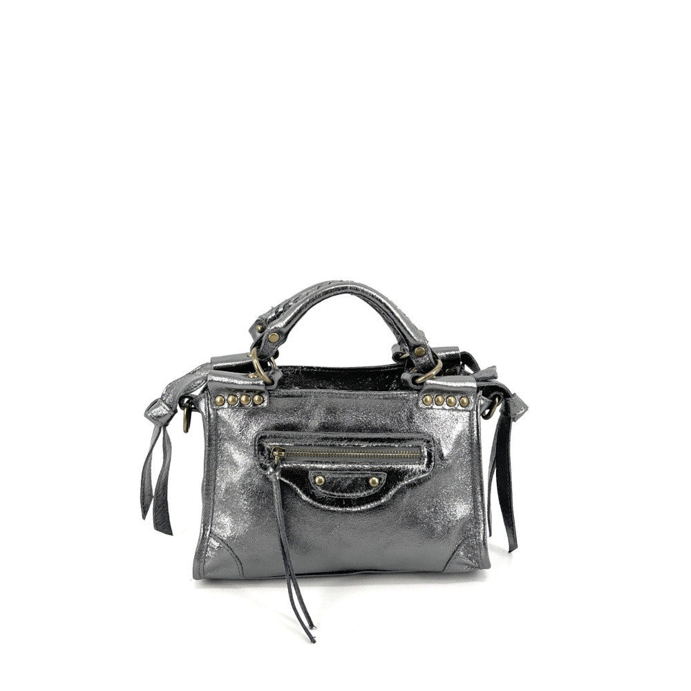 Mini-sac en cuir brossé POCKY Argent foncé