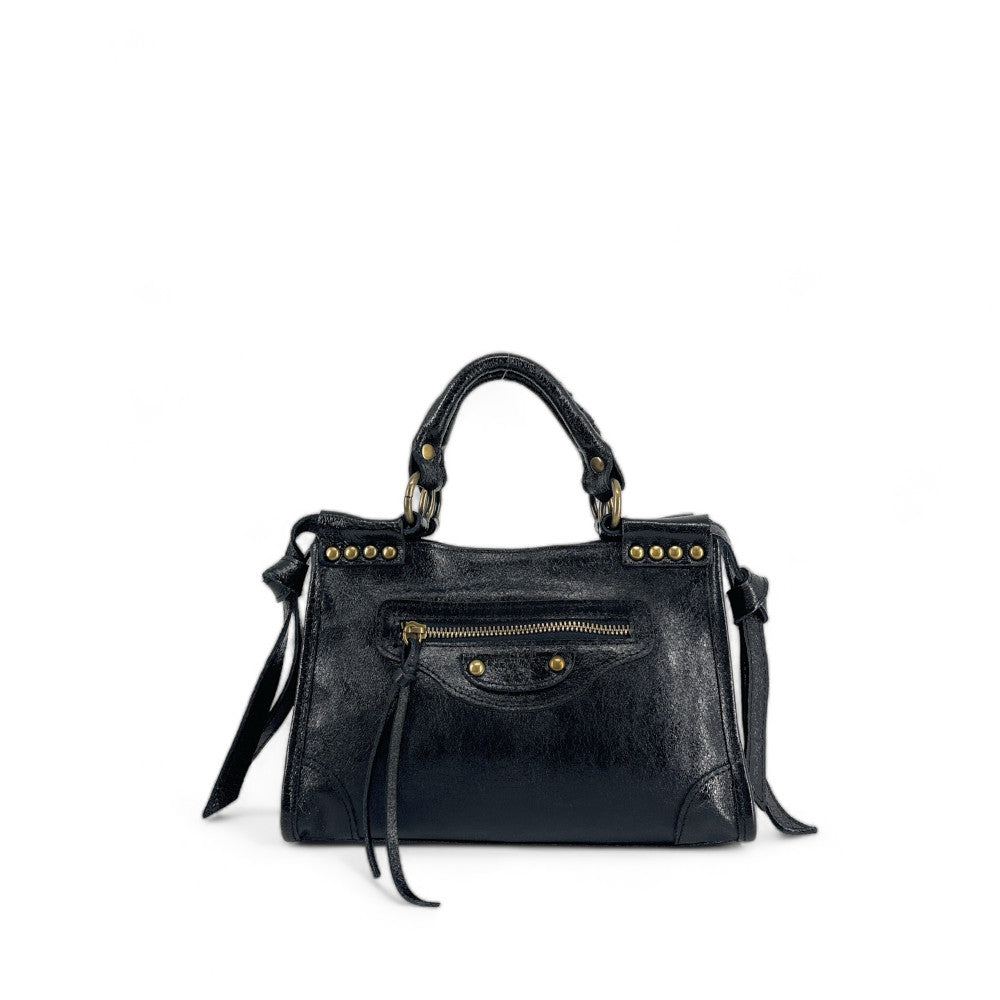Mini-sac en cuir brossé POCKY Noir irisé